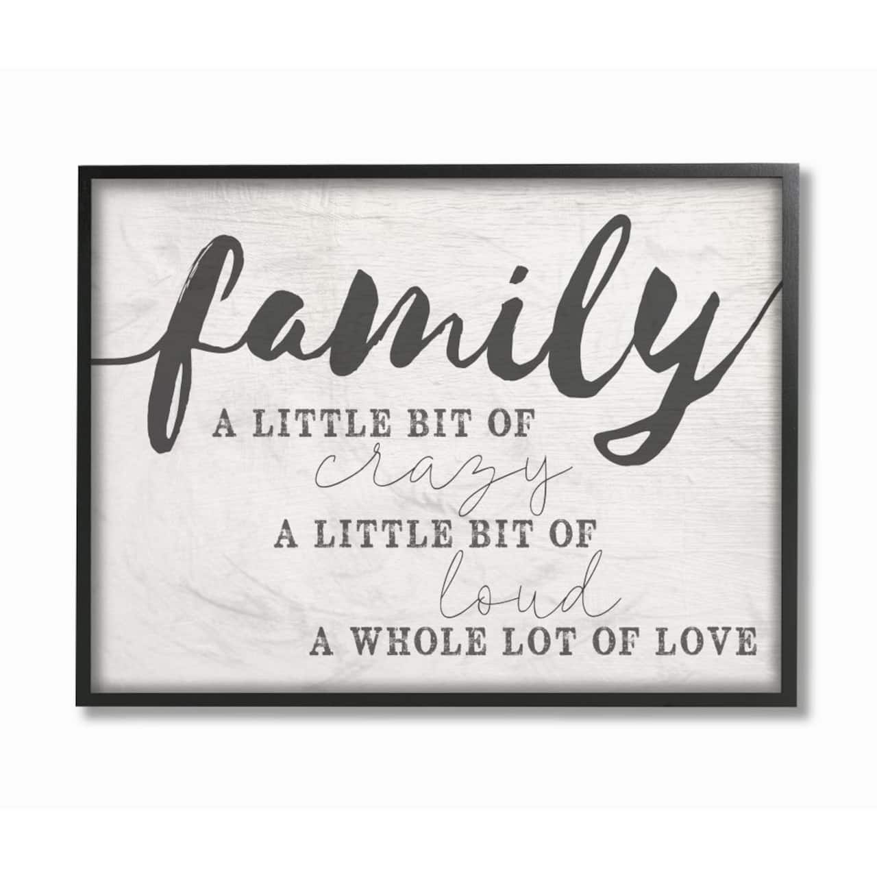 Stupell Industries Family Crazy Loud Love Inspirational Word Design Black Framed Wall Art